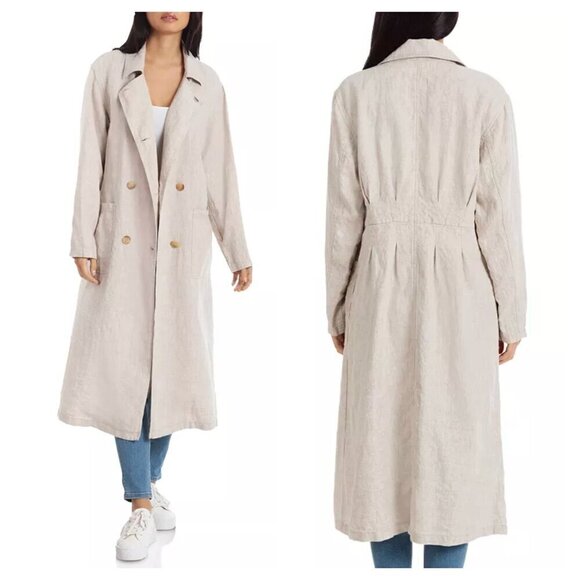 Avec Les Filles Oversized Long Linen Trench Coat Cream Tan Women's XS - Picture 11 of 11